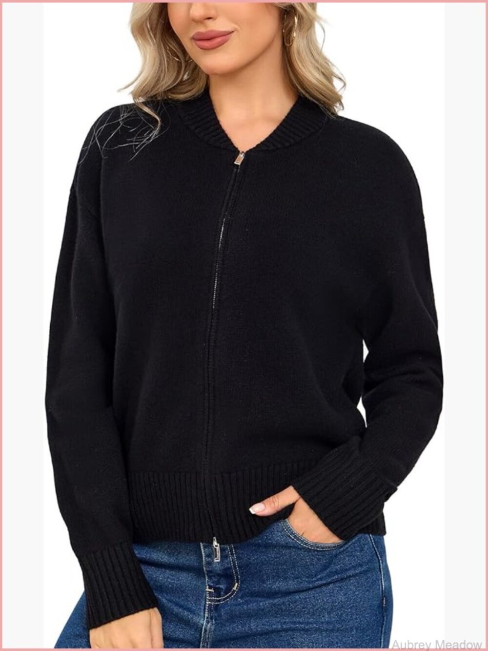 100% Merino Wool Cardigan Zip Up Sweater Women Warm Knit Jacket